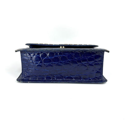 VERSACE Hand Bag Tote Purse Leather Blue Authentic