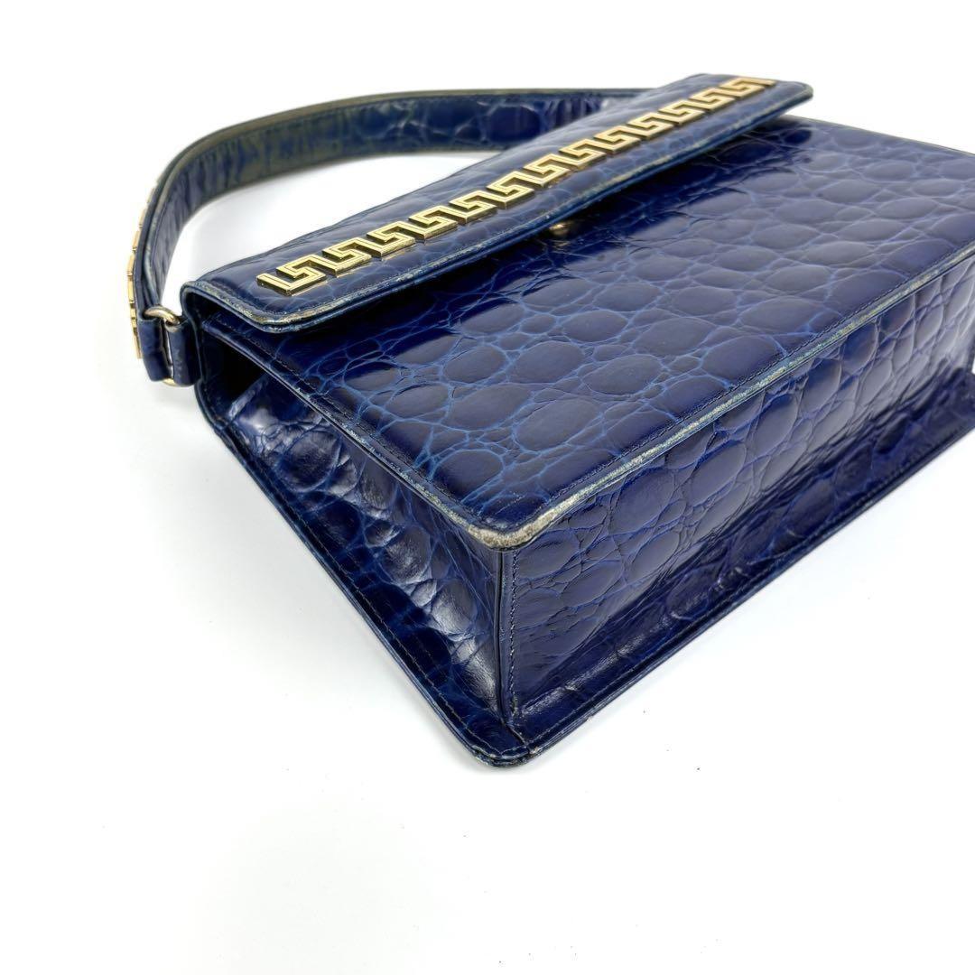 VERSACE Hand Bag Tote Purse Leather Blue Authentic