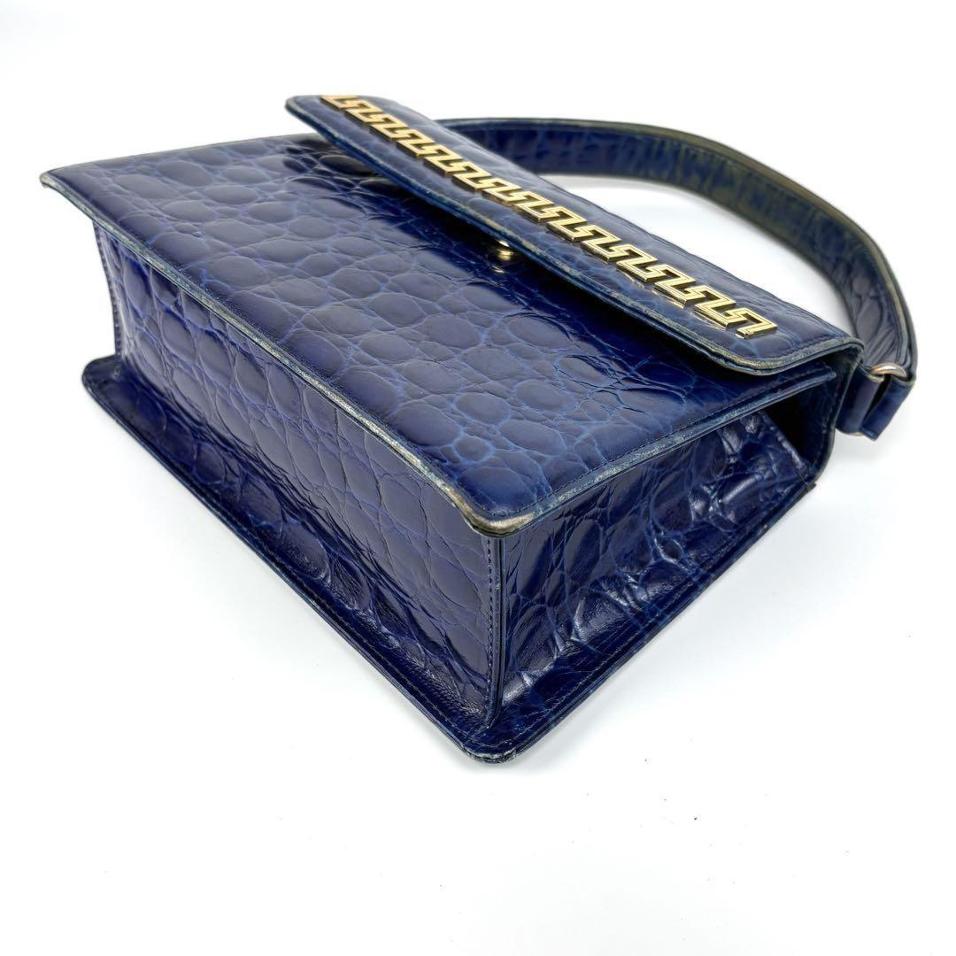 VERSACE Hand Bag Tote Purse Leather Blue Authentic