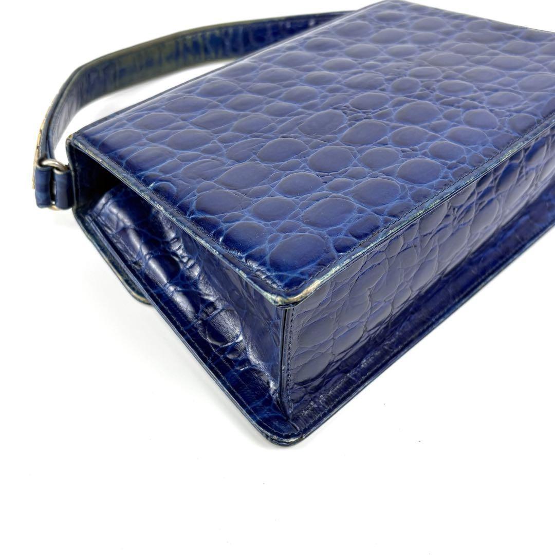 VERSACE Hand Bag Tote Purse Leather Blue Authentic