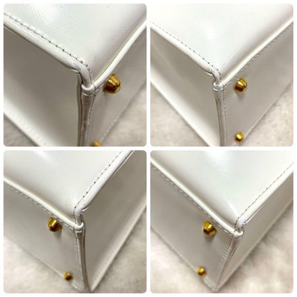 VERSACE Hand Bag Tote Purse Sunburst White Authentic