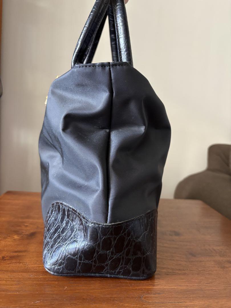 VERSACE Hand Bag Tote Purse Medusa Nylon Leather Black Authentic