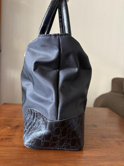 VERSACE Hand Bag Tote Purse Medusa Nylon Leather Black Authentic