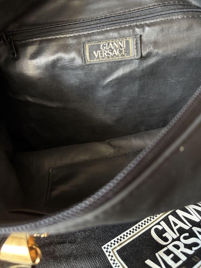 VERSACE Hand Bag Tote Purse Medusa Nylon Leather Black Authentic
