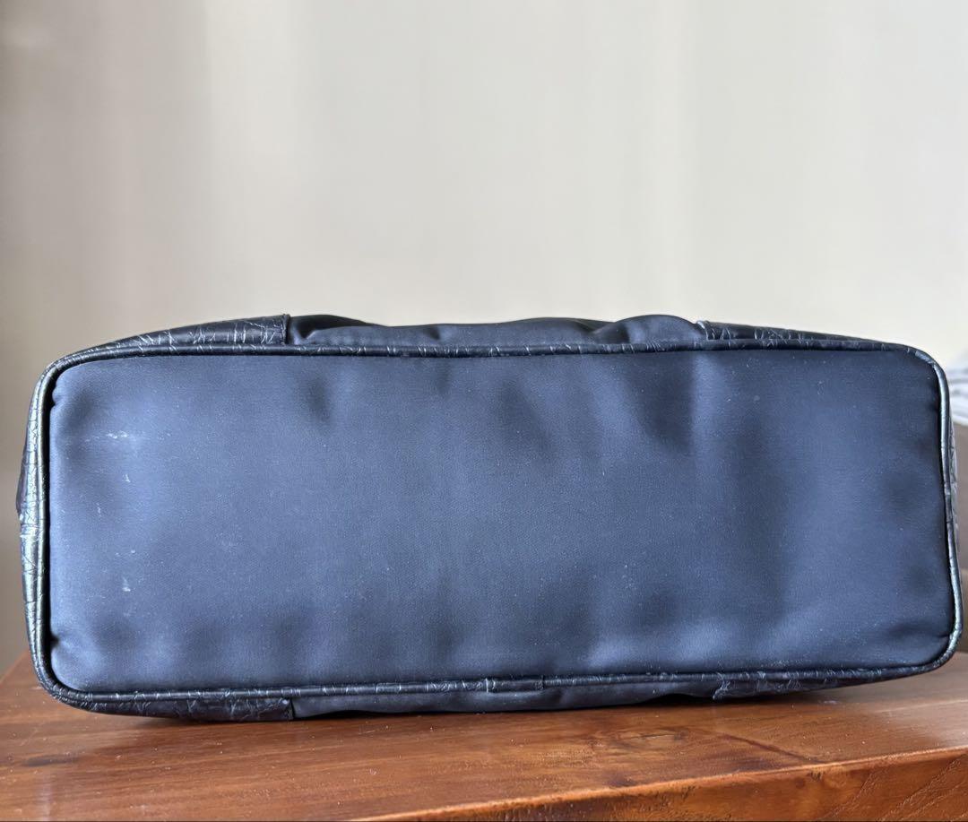 VERSACE Hand Bag Tote Purse Medusa Nylon Leather Black Authentic