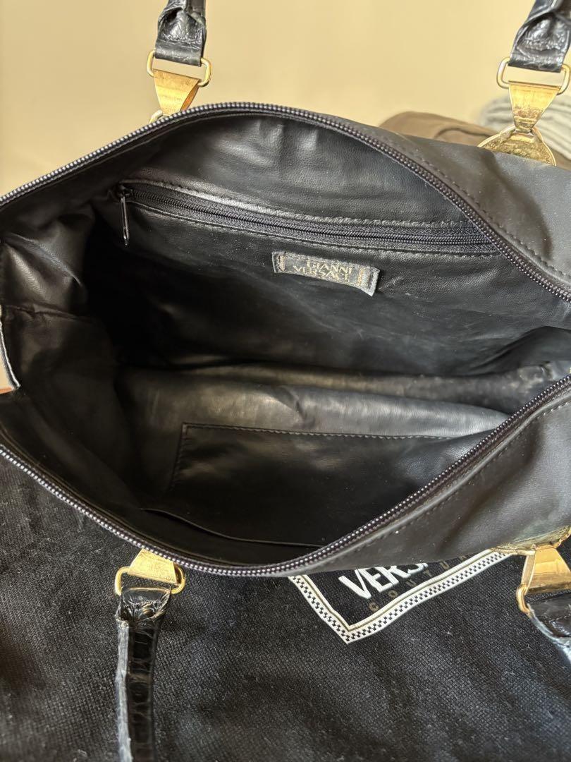 VERSACE Hand Bag Tote Purse Medusa Nylon Leather Black Authentic
