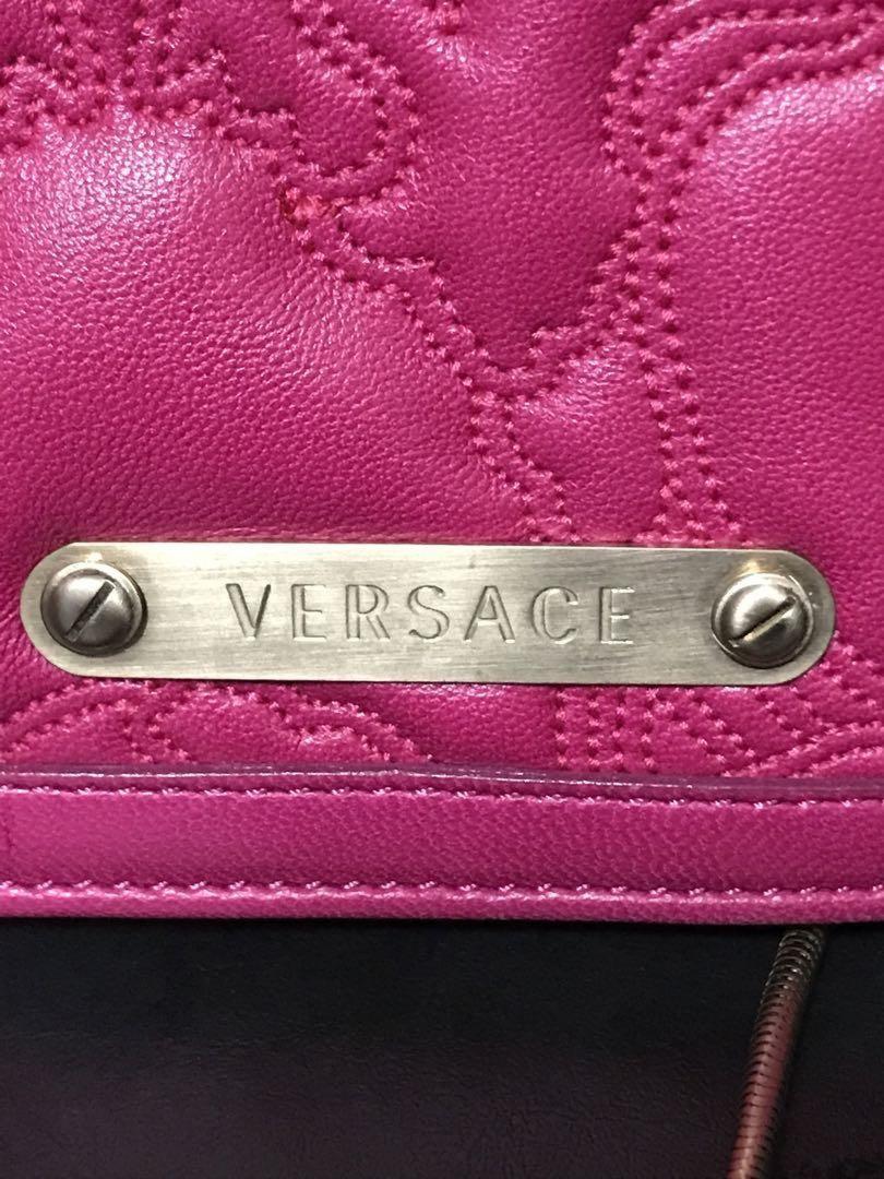 VERSACE Chain Wallet Shoulder Bag Purse Medusa Leather Pink Purple Authentic