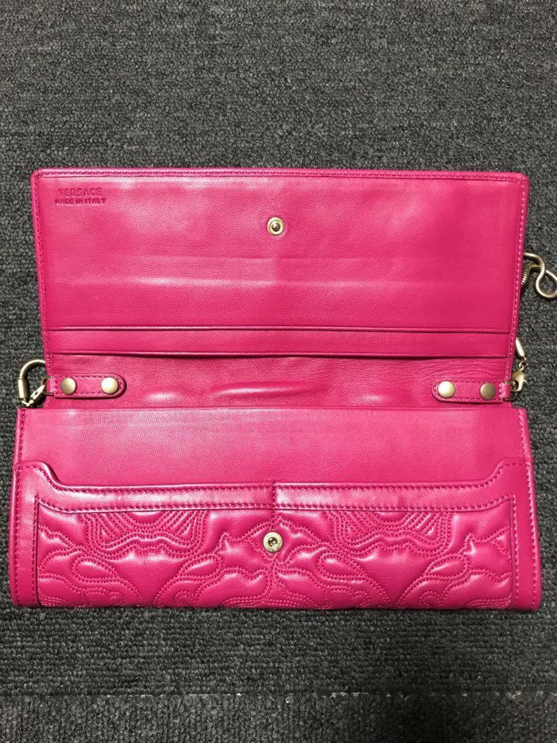 VERSACE Chain Wallet Shoulder Bag Purse Medusa Leather Pink Purple Authentic