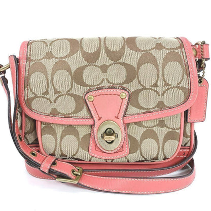 COACH Shoulder Bag Purse Signature Beige Pink Authentic