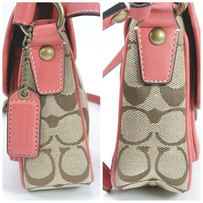 COACH Shoulder Bag Purse Signature Beige Pink Authentic