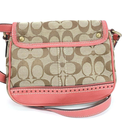 COACH Shoulder Bag Purse Signature Beige Pink Authentic