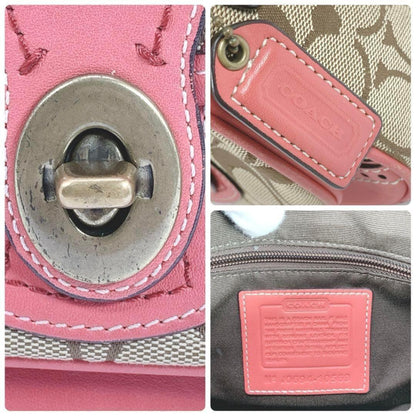 COACH Shoulder Bag Purse Signature Beige Pink Authentic