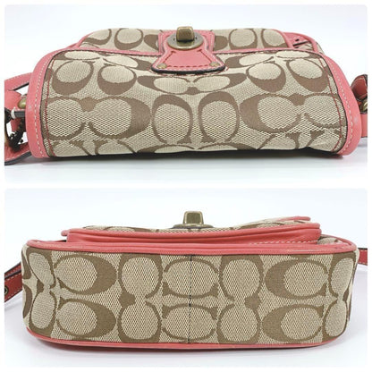 COACH Shoulder Bag Purse Signature Beige Pink Authentic