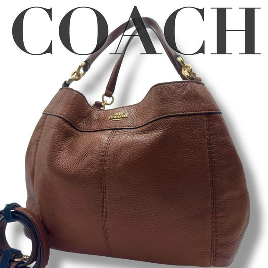 COACH Hand Shoulder Bag Tote Purse 2way Leather Brown Beige Authentic