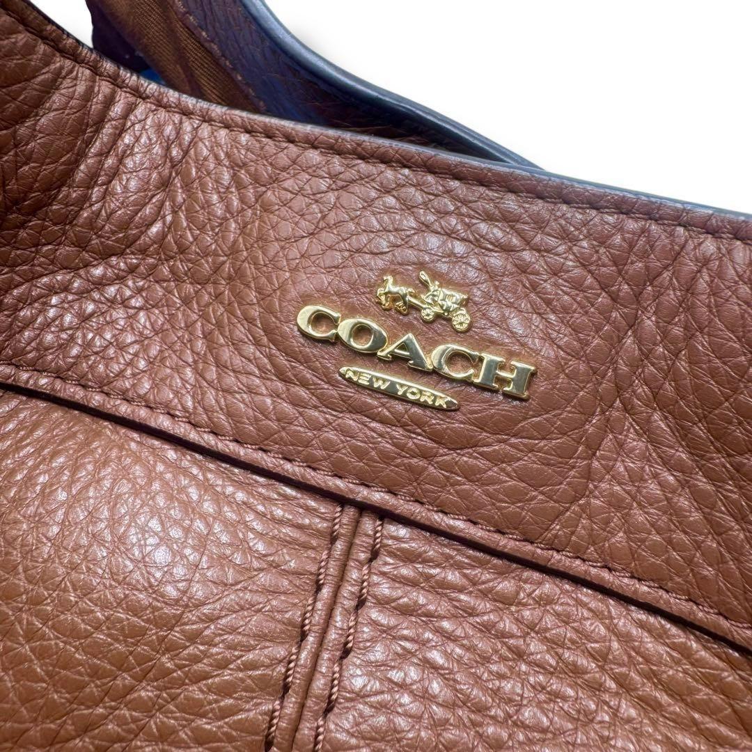 COACH Hand Shoulder Bag Tote Purse 2way Leather Brown Beige Authentic