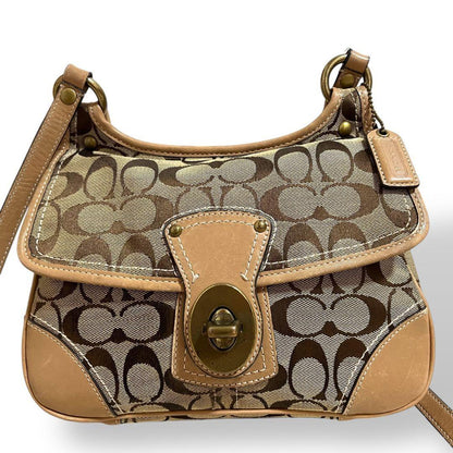 COACH Shoulder Bag Purse Turn Lock Signature Canvas Beige Authentic