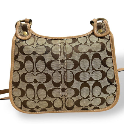 COACH Shoulder Bag Purse Turn Lock Signature Canvas Beige Authentic