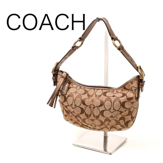COACH Hand Shoulder Bag Tote Purse Signature Nylon Canvas Brown Authentic