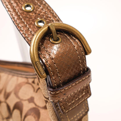 COACH Hand Shoulder Bag Tote Purse Signature Nylon Canvas Brown Authentic