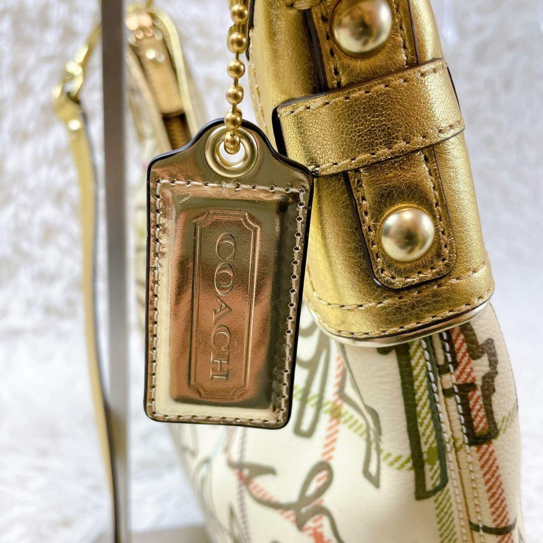 COACH Shoulder Bag Purse 2way PVC Leather Beige Multicolor Authentic