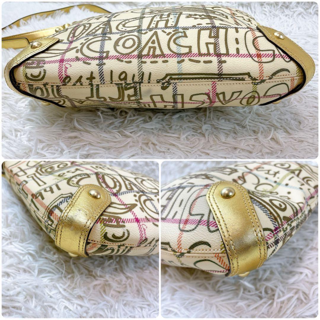 COACH Shoulder Bag Purse 2way PVC Leather Beige Multicolor Authentic