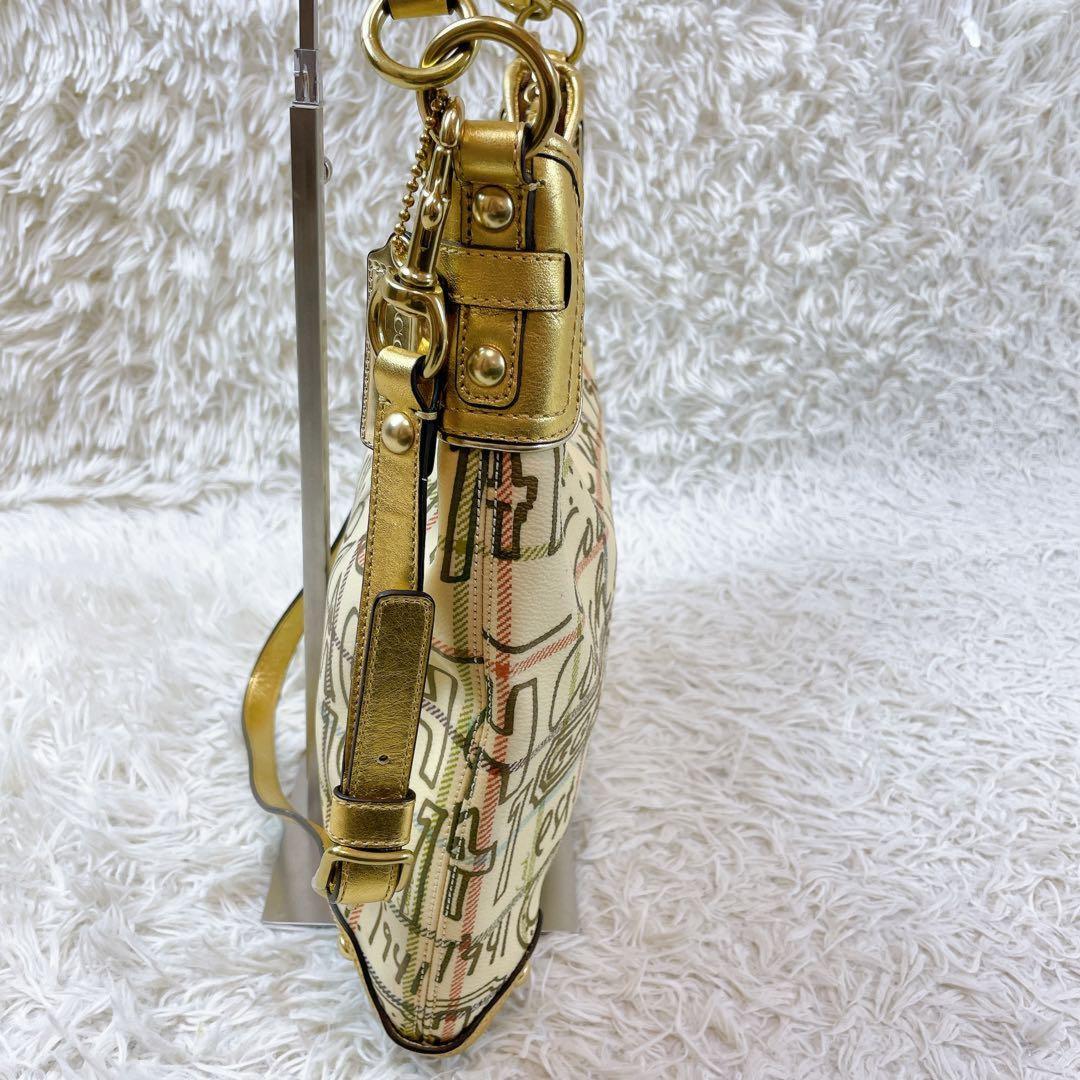 COACH Shoulder Bag Purse 2way PVC Leather Beige Multicolor Authentic