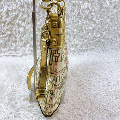COACH Shoulder Bag Purse 2way PVC Leather Beige Multicolor Authentic