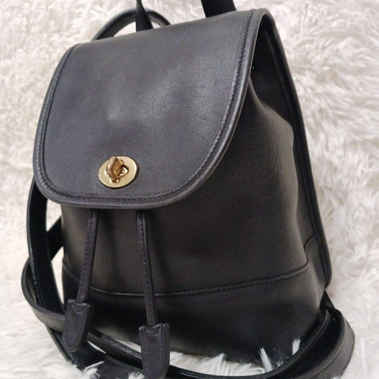 COACH Mini Backpack Old 9960 Turn Lock Leather Black Authentic
