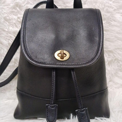 COACH Mini Backpack Old 9960 Turn Lock Leather Black Authentic