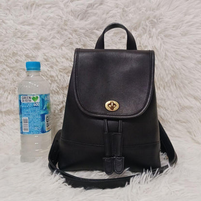 COACH Mini Backpack Old 9960 Turn Lock Leather Black Authentic