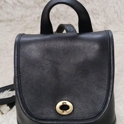 COACH Mini Backpack Old 9960 Turn Lock Leather Black Authentic