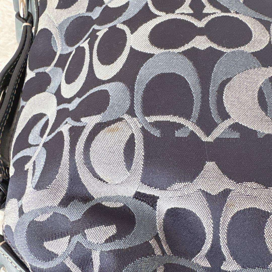COACH Shoulder Bag Purse Signature Turn Lock Canvas Leather Navy Authentic