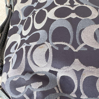 COACH Shoulder Bag Purse Signature Turn Lock Canvas Leather Navy Authentic