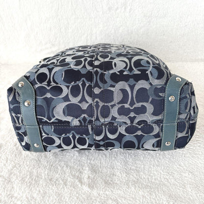 COACH Shoulder Bag Purse Signature Turn Lock Canvas Leather Navy Authentic