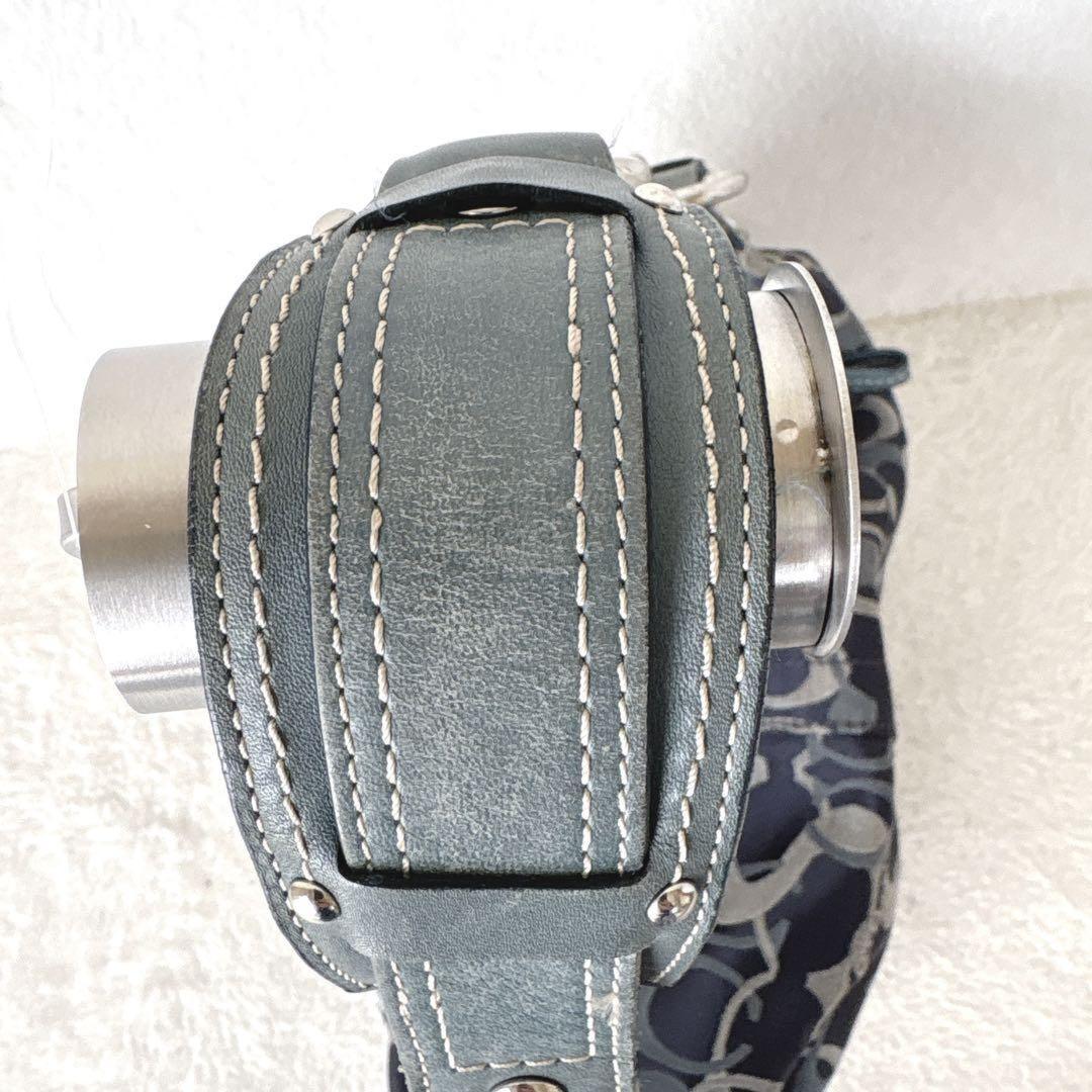 COACH Shoulder Bag Purse Signature Turn Lock Canvas Leather Navy Authentic