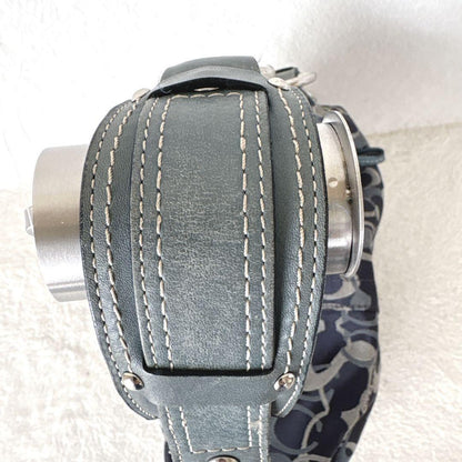 COACH Shoulder Bag Purse Signature Turn Lock Canvas Leather Navy Authentic