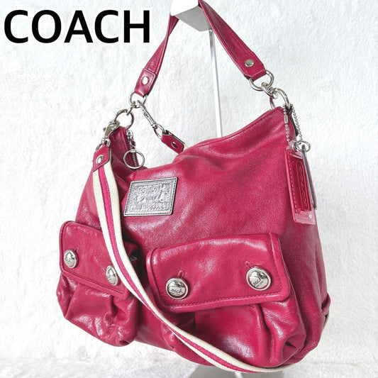 COACH Shoulder Bag Purse 2way POPPY vivid shocking pink Authentic