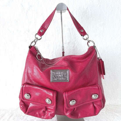COACH Shoulder Bag Purse 2way POPPY vivid shocking pink Authentic