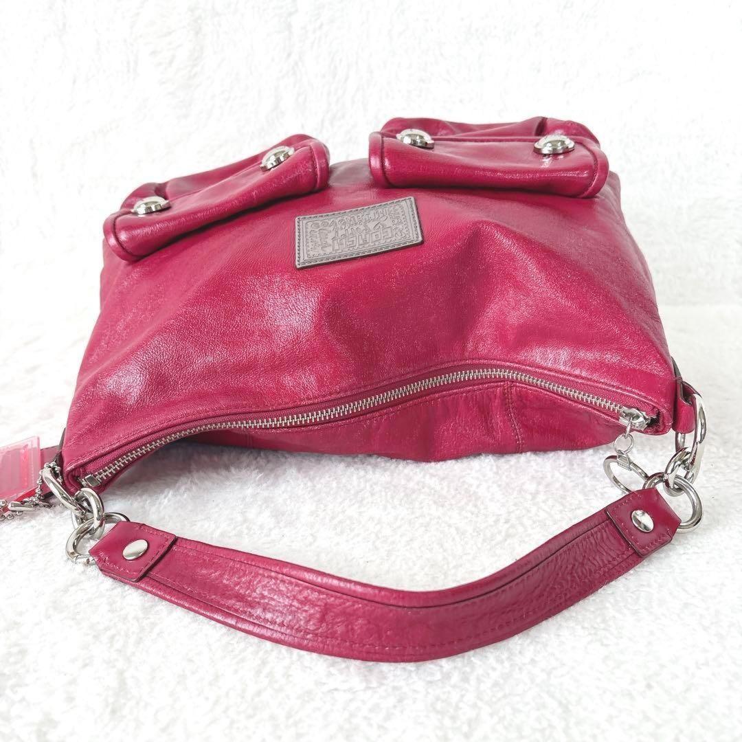 COACH Shoulder Bag Purse 2way POPPY vivid shocking pink Authentic