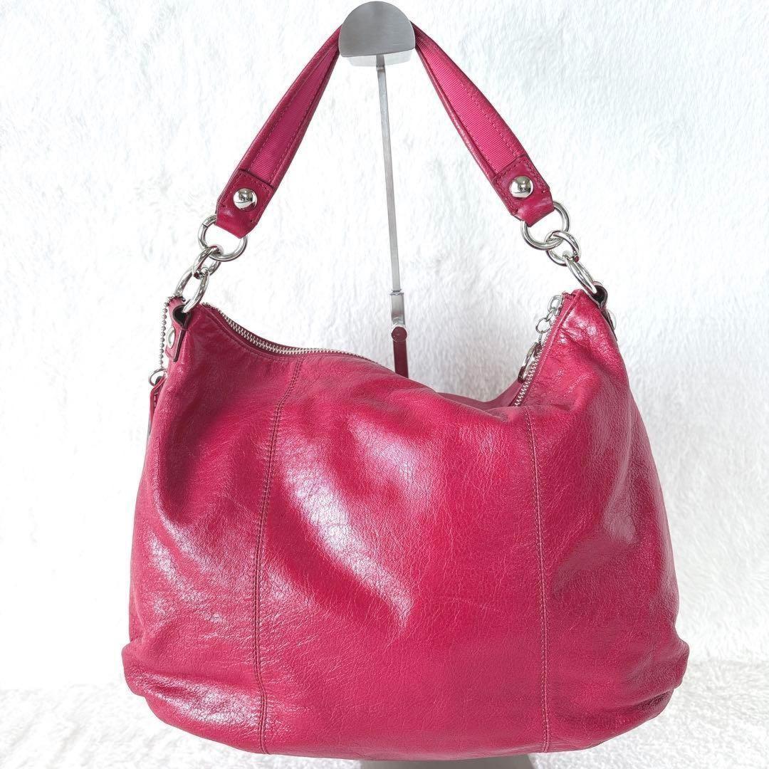 COACH Shoulder Bag Purse 2way POPPY vivid shocking pink Authentic