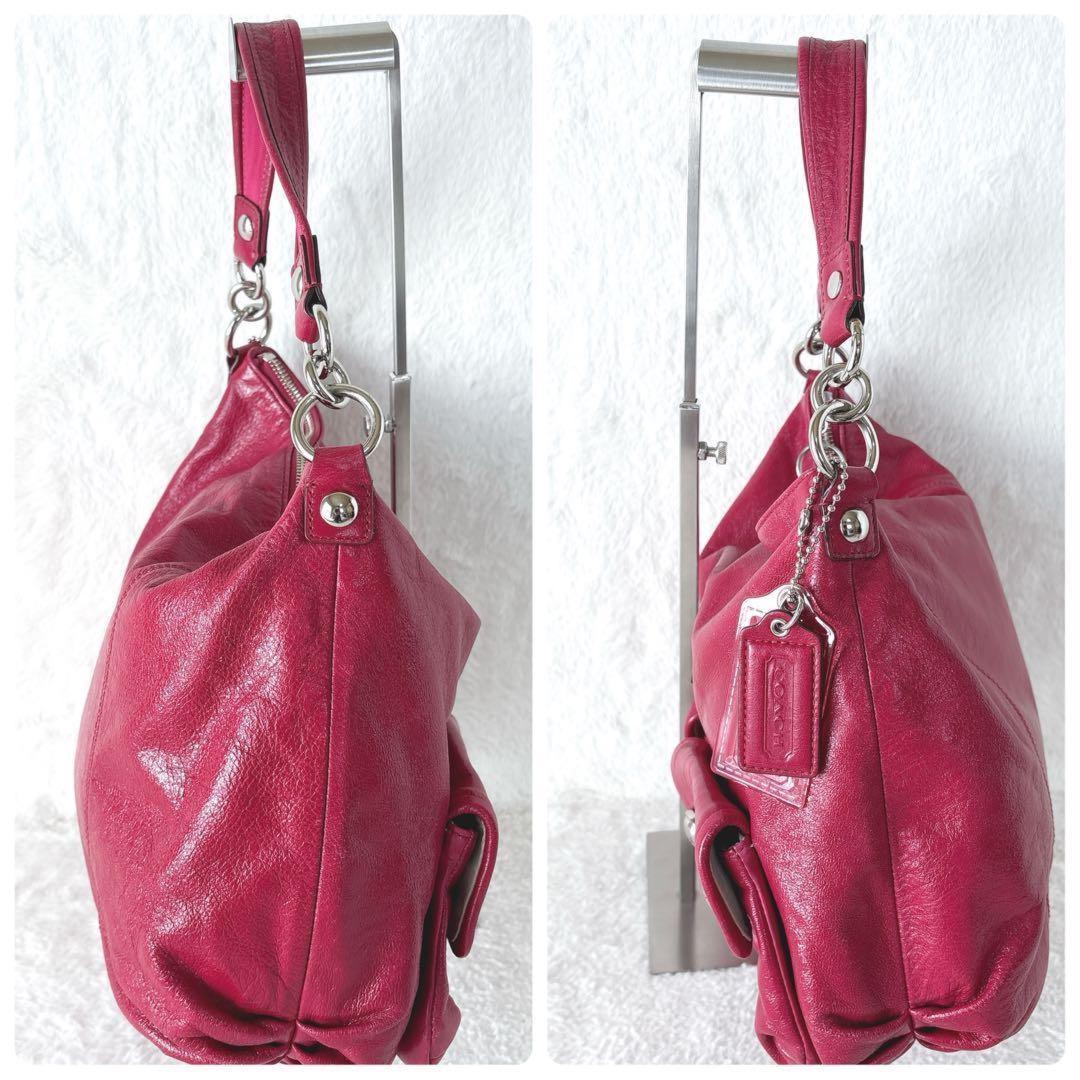 COACH Shoulder Bag Purse 2way POPPY vivid shocking pink Authentic