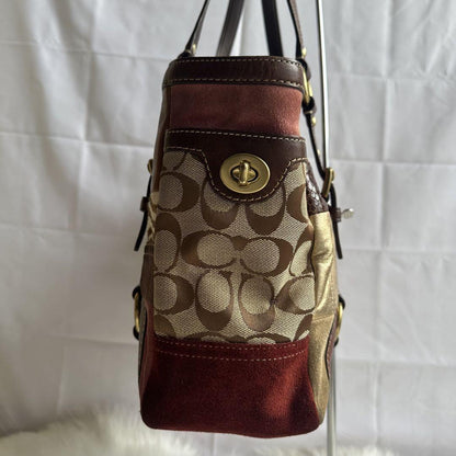 COACH Hand Bag Tote Purse Signature Patchwork Canvas Leather Multicolor Auth