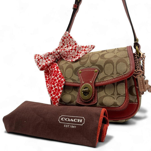 COACH Shoulder Bag Purse Signature Turn Lock 10566 Canvas Beige Authentic
