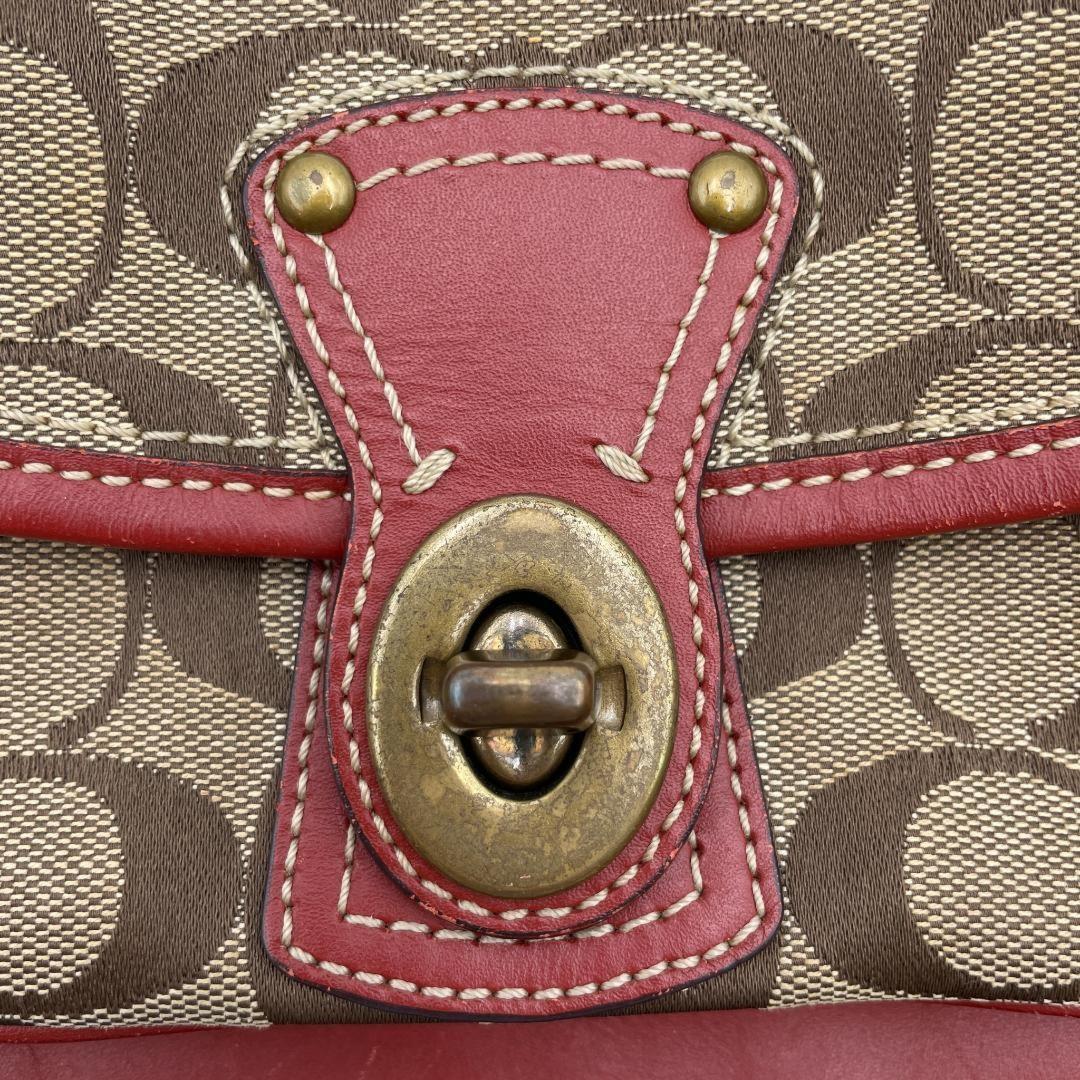 COACH Shoulder Bag Purse Signature Turn Lock 10566 Canvas Beige Authentic