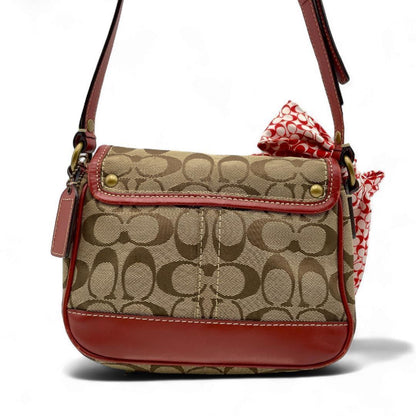 COACH Shoulder Bag Purse Signature Turn Lock 10566 Canvas Beige Authentic