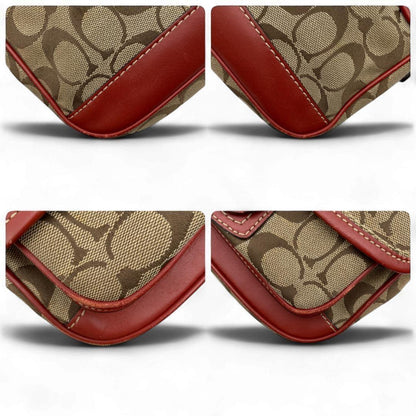 COACH Shoulder Bag Purse Signature Turn Lock 10566 Canvas Beige Authentic