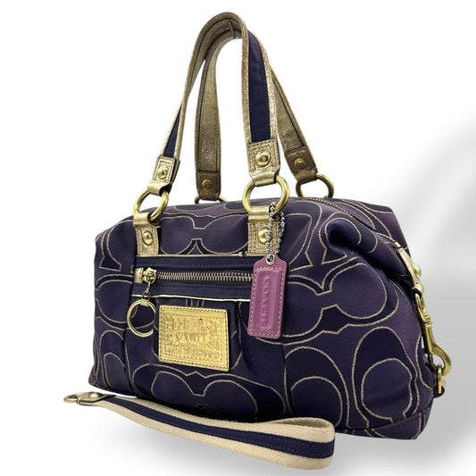 COACH Hand Shoulder Bag Tote Purse 2way Poppy Canvas Leather Purple Authentic