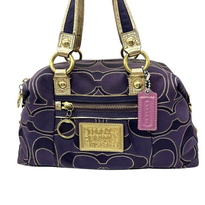 COACH Hand Shoulder Bag Tote Purse 2way Poppy Canvas Leather Purple Authentic