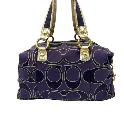 COACH Hand Shoulder Bag Tote Purse 2way Poppy Canvas Leather Purple Authentic