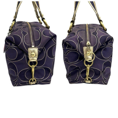 COACH Hand Shoulder Bag Tote Purse 2way Poppy Canvas Leather Purple Authentic